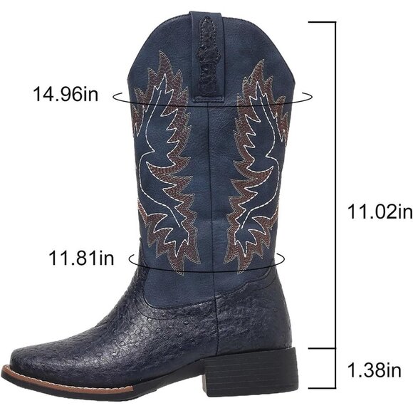 Women Blue Western Cowboy Boots for  Mid Calf Cowgirl Boot Snip Toe Chunky Heel - Picture 2 of 8